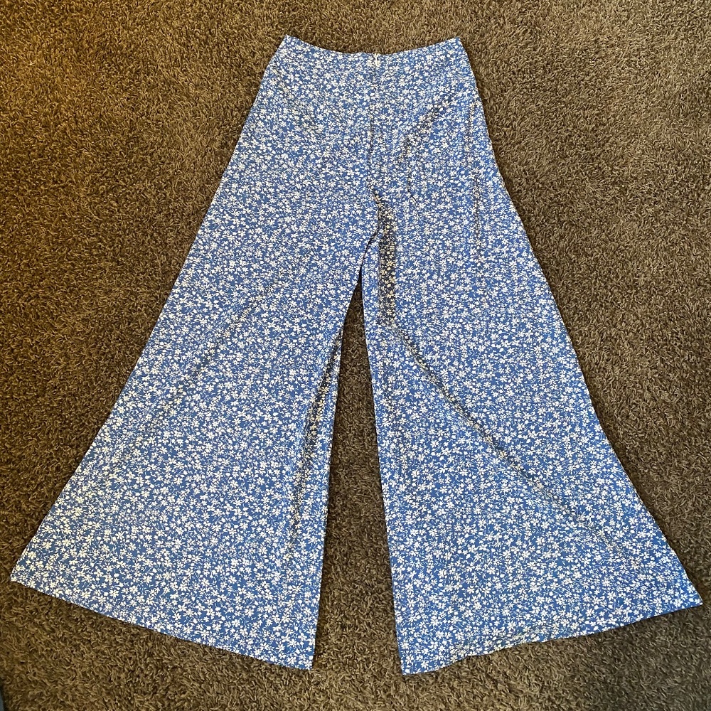 Blue Floral Wide Leg Pants - Picture 2 of 2